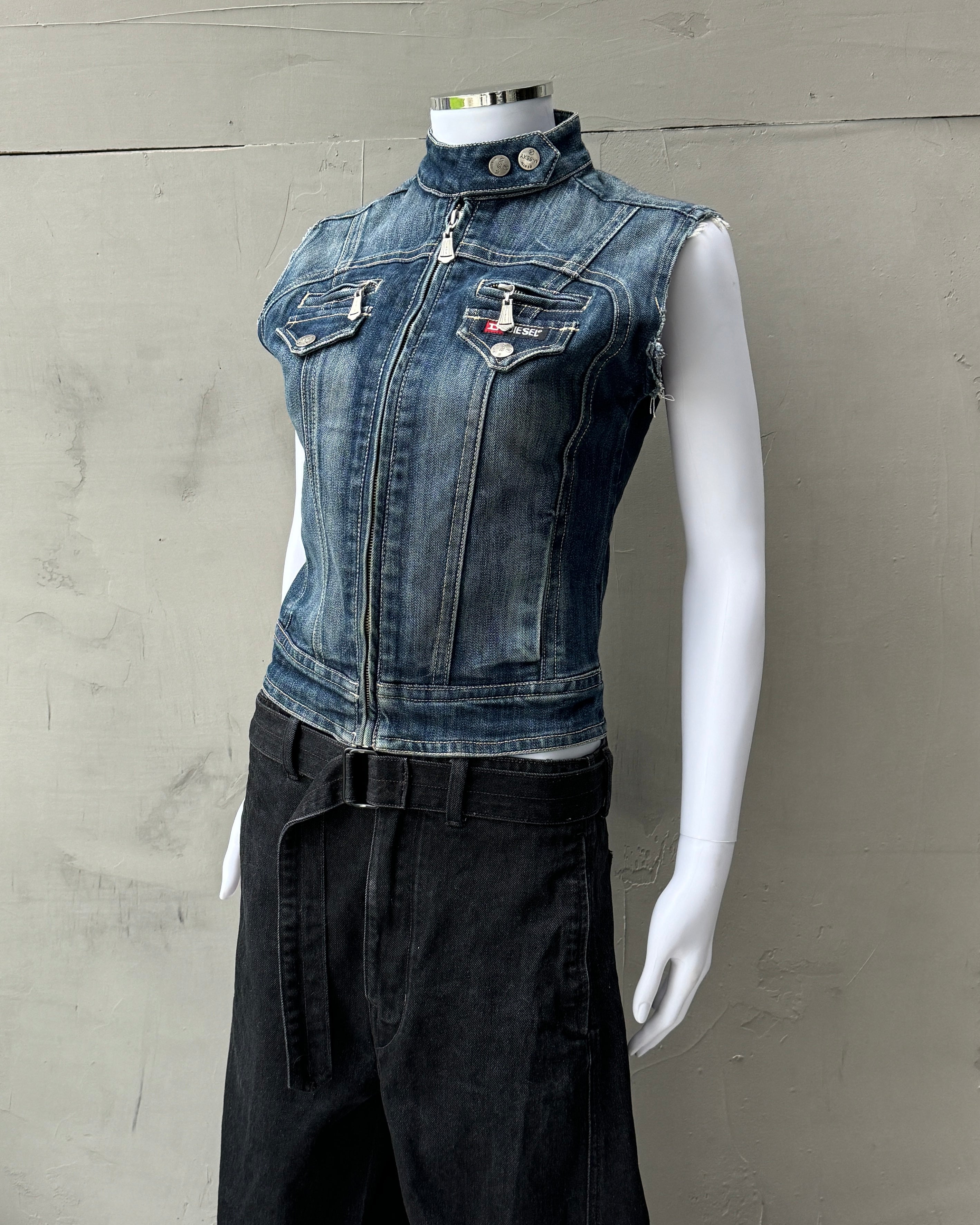 DIESEL 2000'S DENIM WAISTCOAT - S