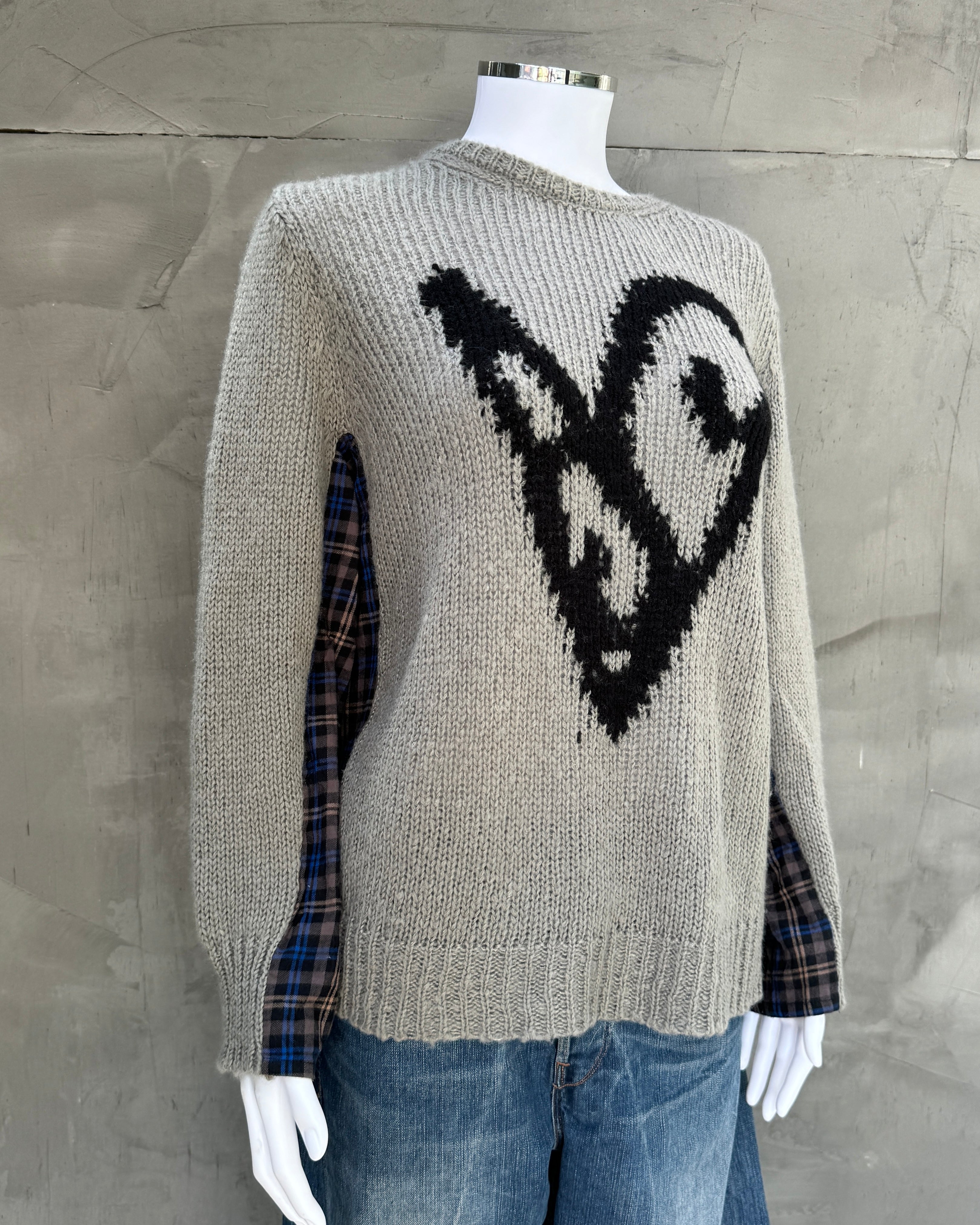 Acne Studios FW24 Wool Check & Heart Knit Sweatshirt