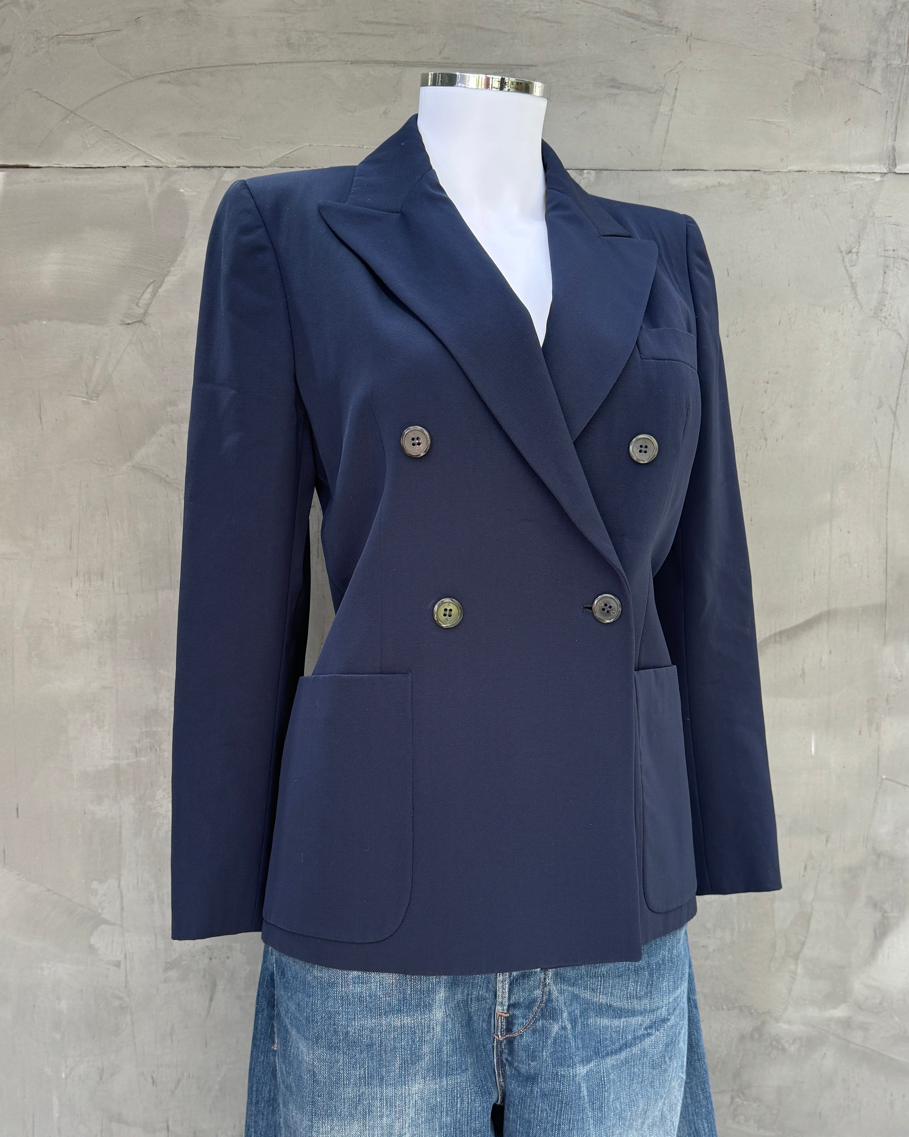 70's Gucci Wool Navy Blazer with Peak Lapels - S