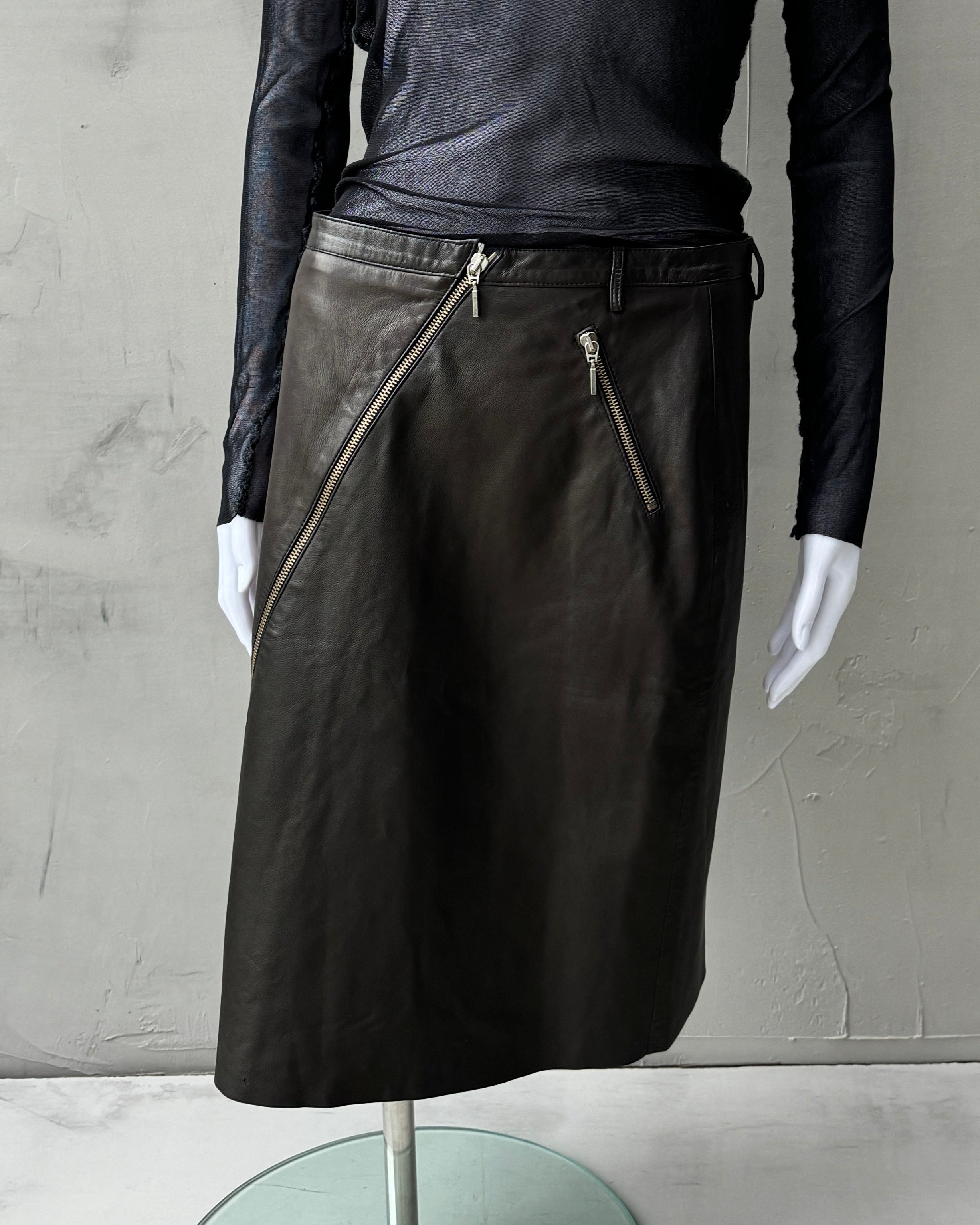 Plein Sud Lamb Leather Asymmetric Zipper Skirt - S