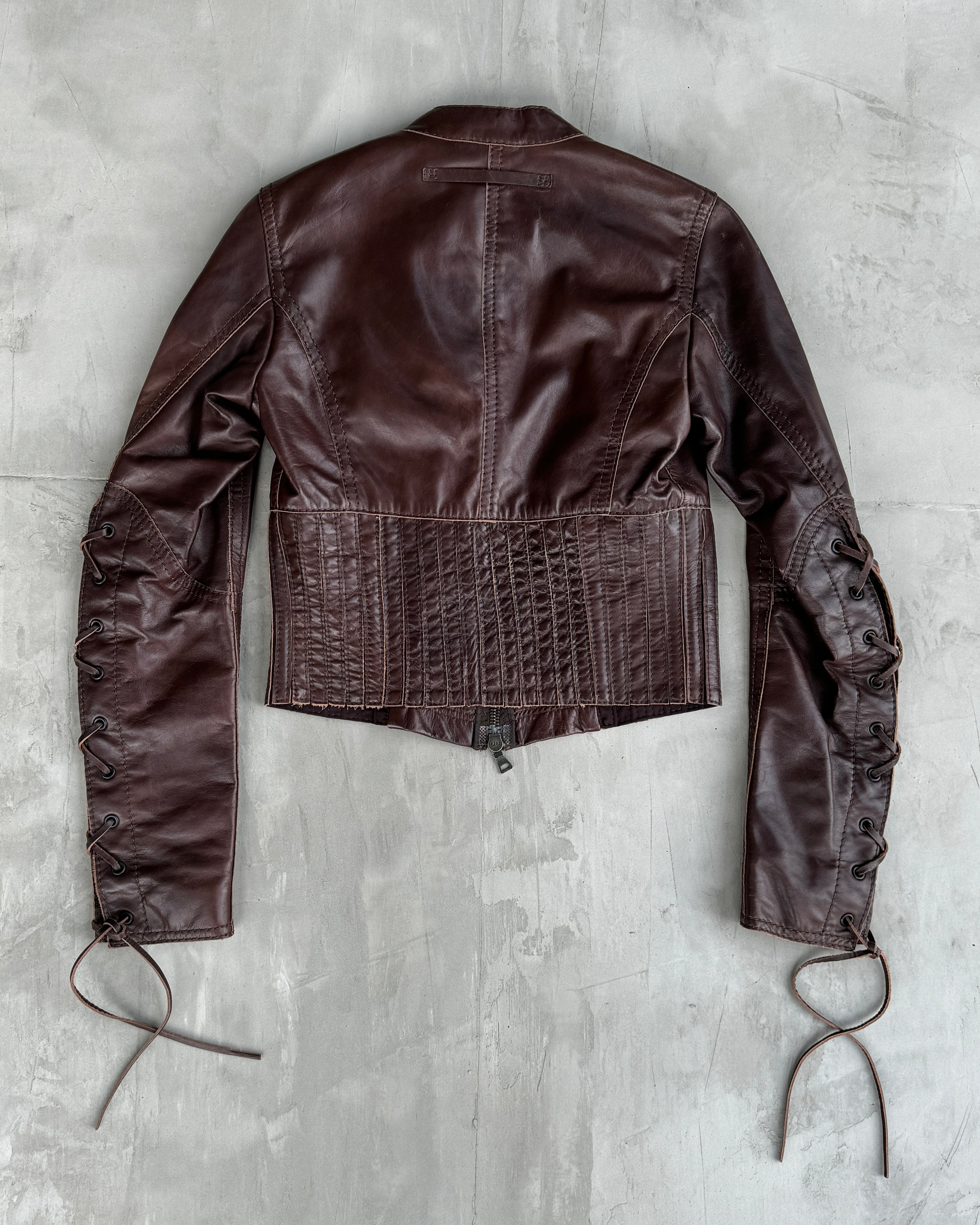 PRADA SPORT 2000'S LEATHER LACE UP CORSET JACKET - M