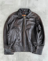 80'S BOMBERS' BROWN LEATHER JACKET WITH DETACHABLE FUR COLLAR - L