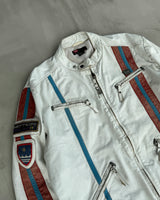 DIESEL 2000'S WHITE LEATHER RACER JACKET - XL