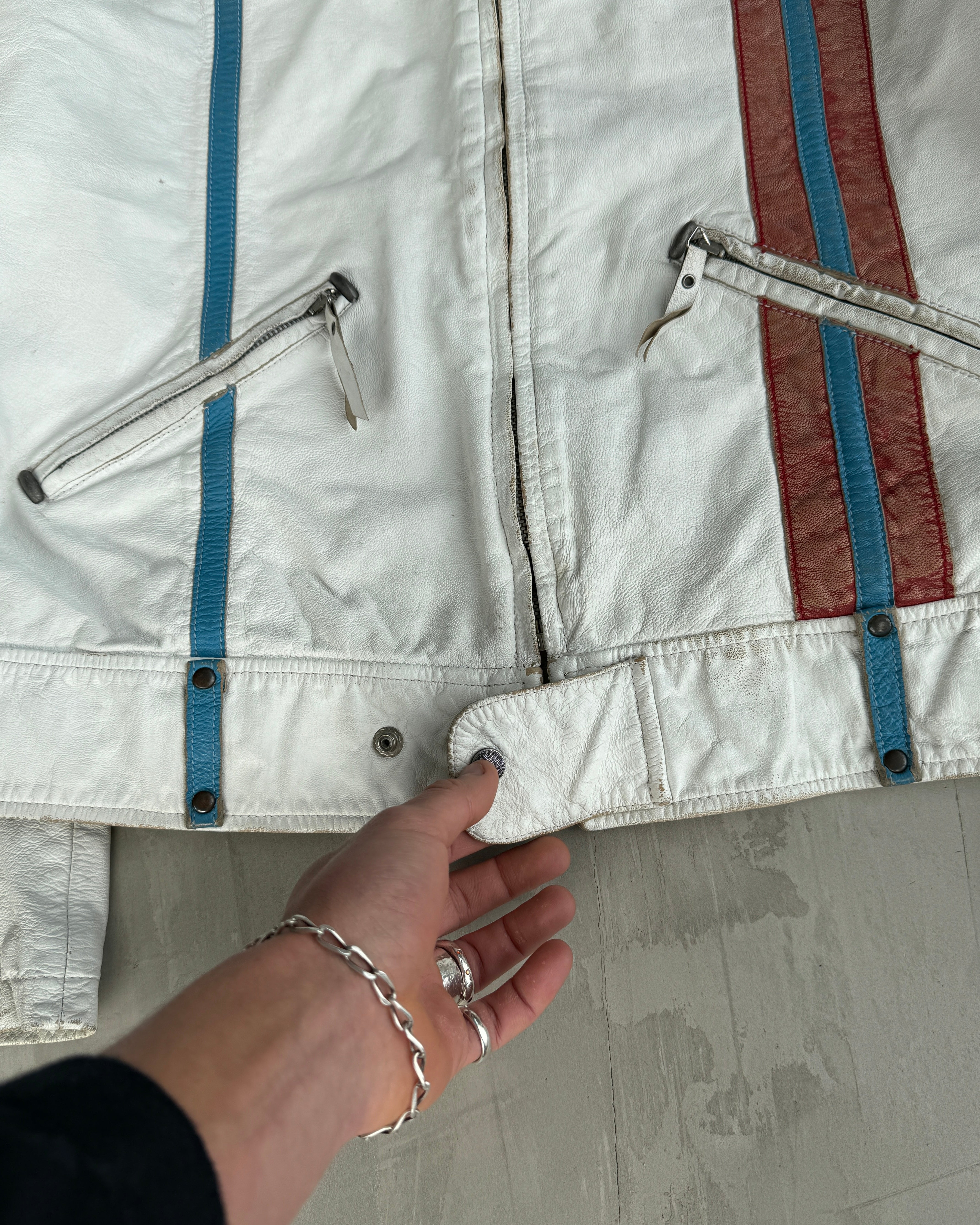 DIESEL 2000'S WHITE LEATHER RACER JACKET - XL