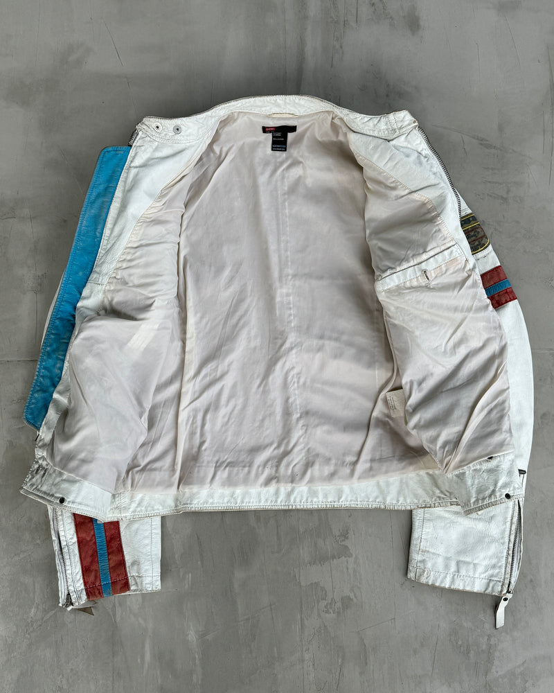 DIESEL 2000'S WHITE LEATHER RACER JACKET - XL