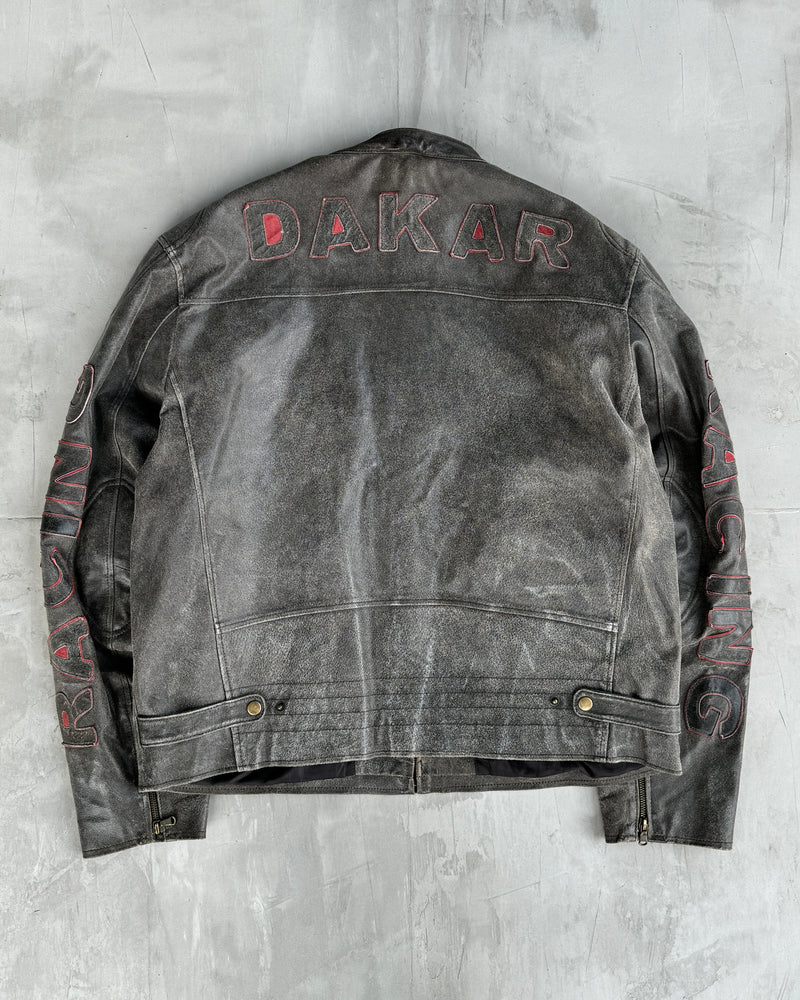 DAKAR 90'S BLACK LEATHER RACER JACKET - XL