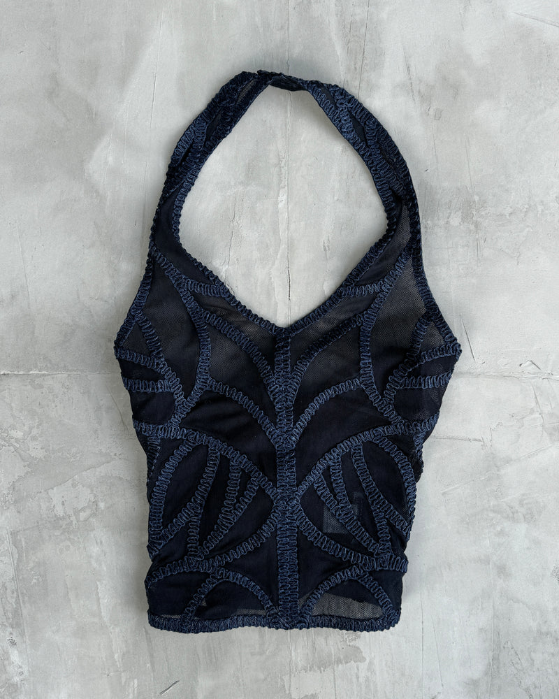 ISSEY MIYAKE 90'S MESH LACE UP HALTER NECK TOP - M