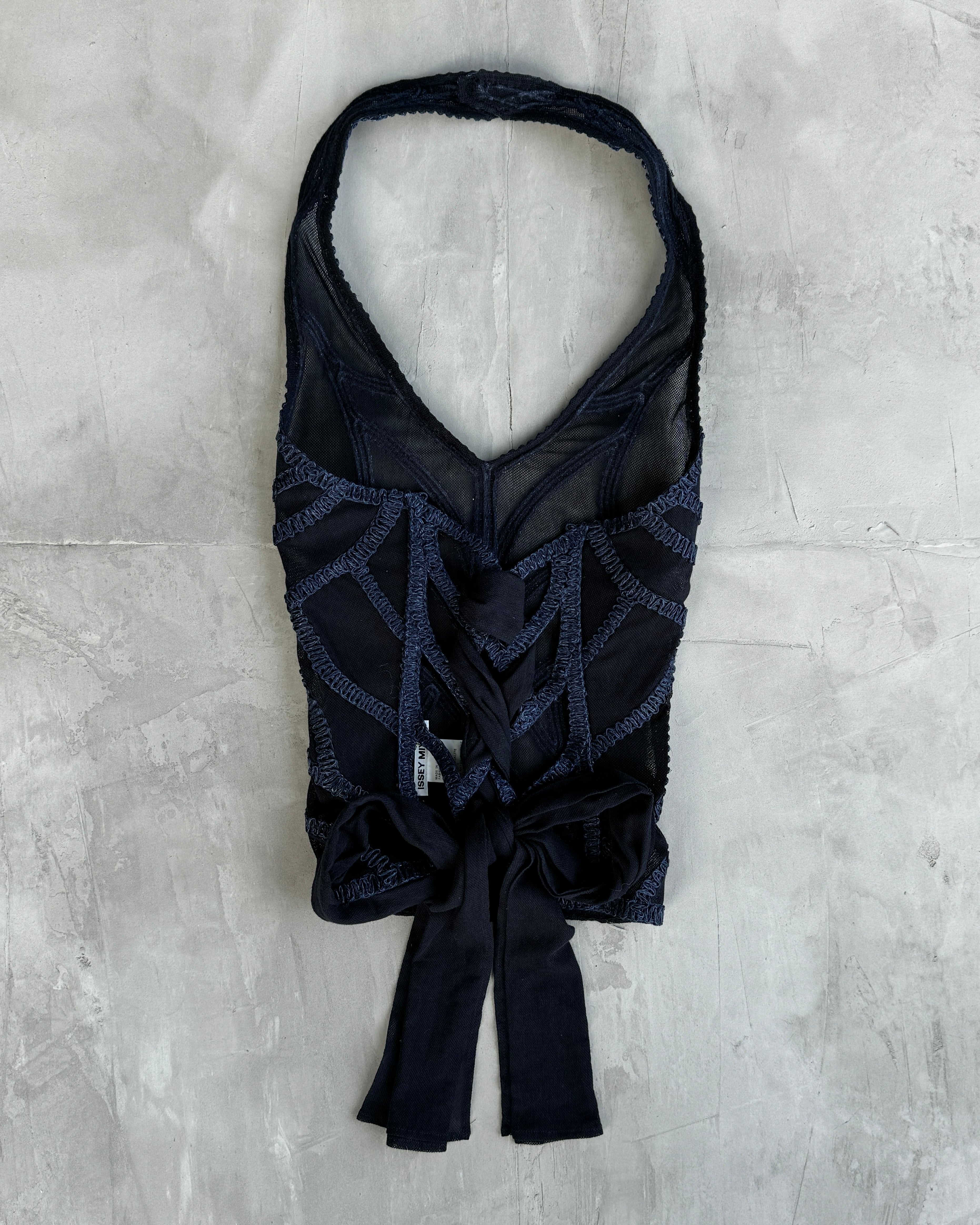 ISSEY MIYAKE 90'S MESH LACE UP HALTER NECK TOP - M