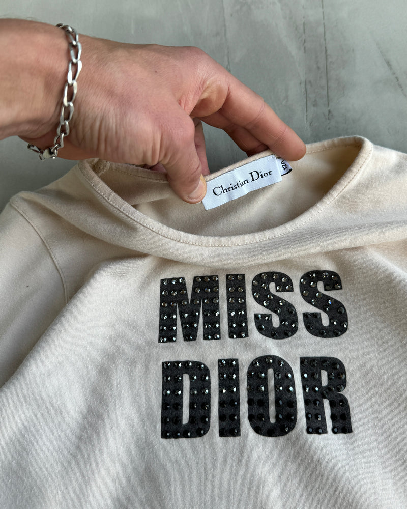 CHRISTIAN DIOR 'MISS DIOR' RHINESTONED LOGO PINK TOP - S