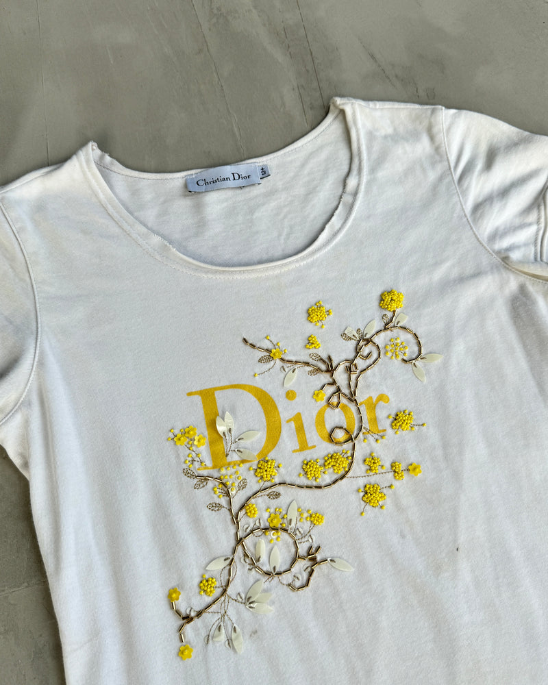 DIOR 2000'S BEADED YELLOW FLOWER TOP - S