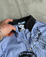 PRADA GRAPHIC BLUE & WHITE STRIPED LONG SLEEVE SHIRT - S/M