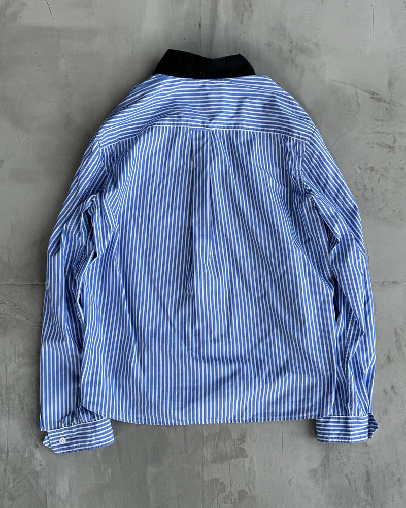 PRADA GRAPHIC BLUE & WHITE STRIPED LONG SLEEVE SHIRT - S/M