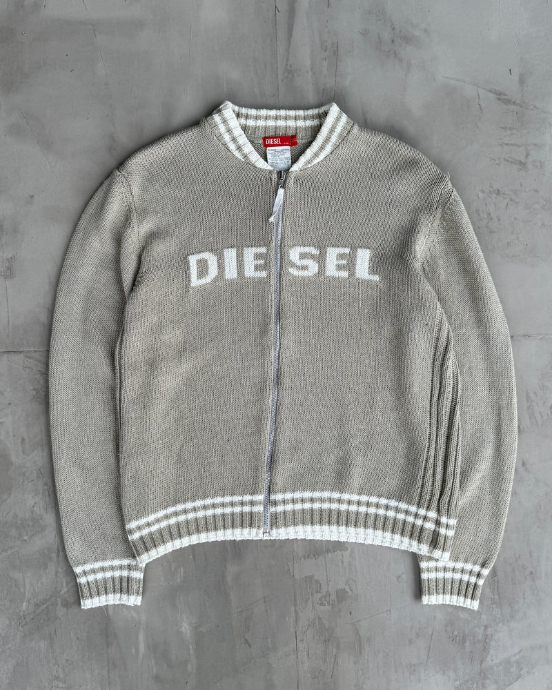 DIESEL 2000'S ZIP UP LOGO KNIT SWEATSHIRT - L