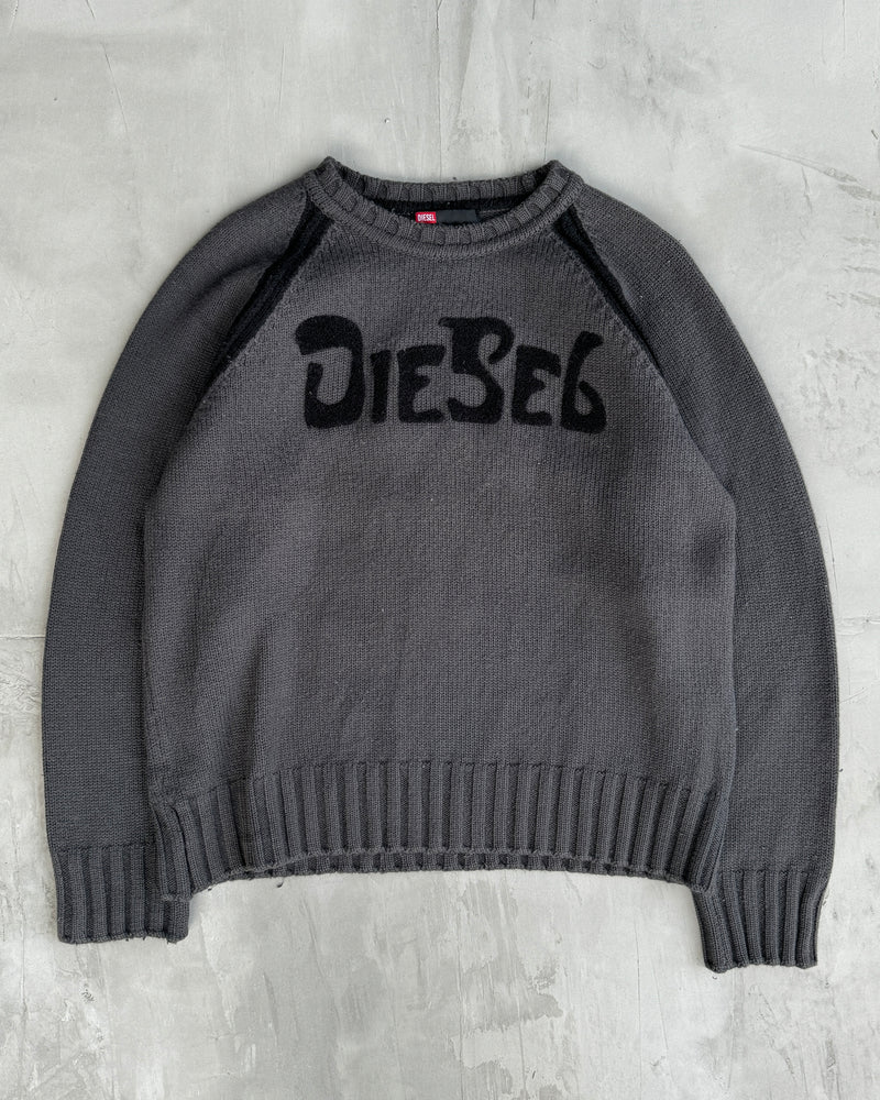 DIESEL 2000'S SPELLOUT LOGO KNIT SWEATSHIRT - M