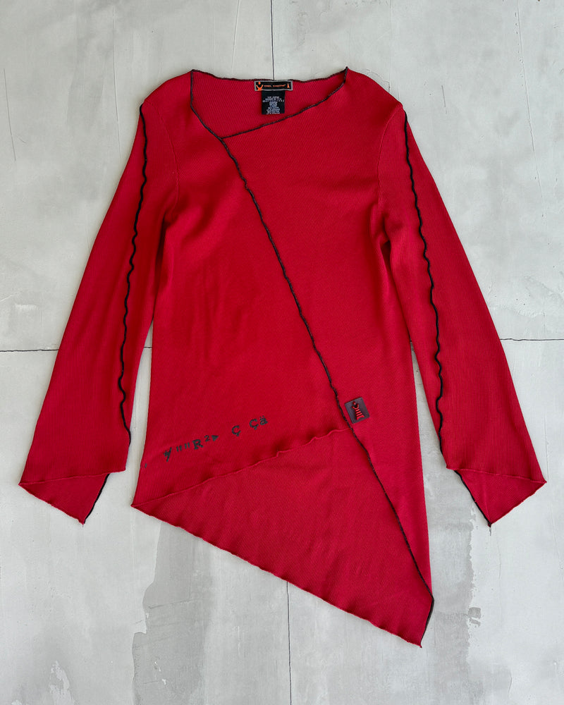 COP COPINE LONG SLEEVE RED ASYMMETRIC RIBBED TOP - M/L