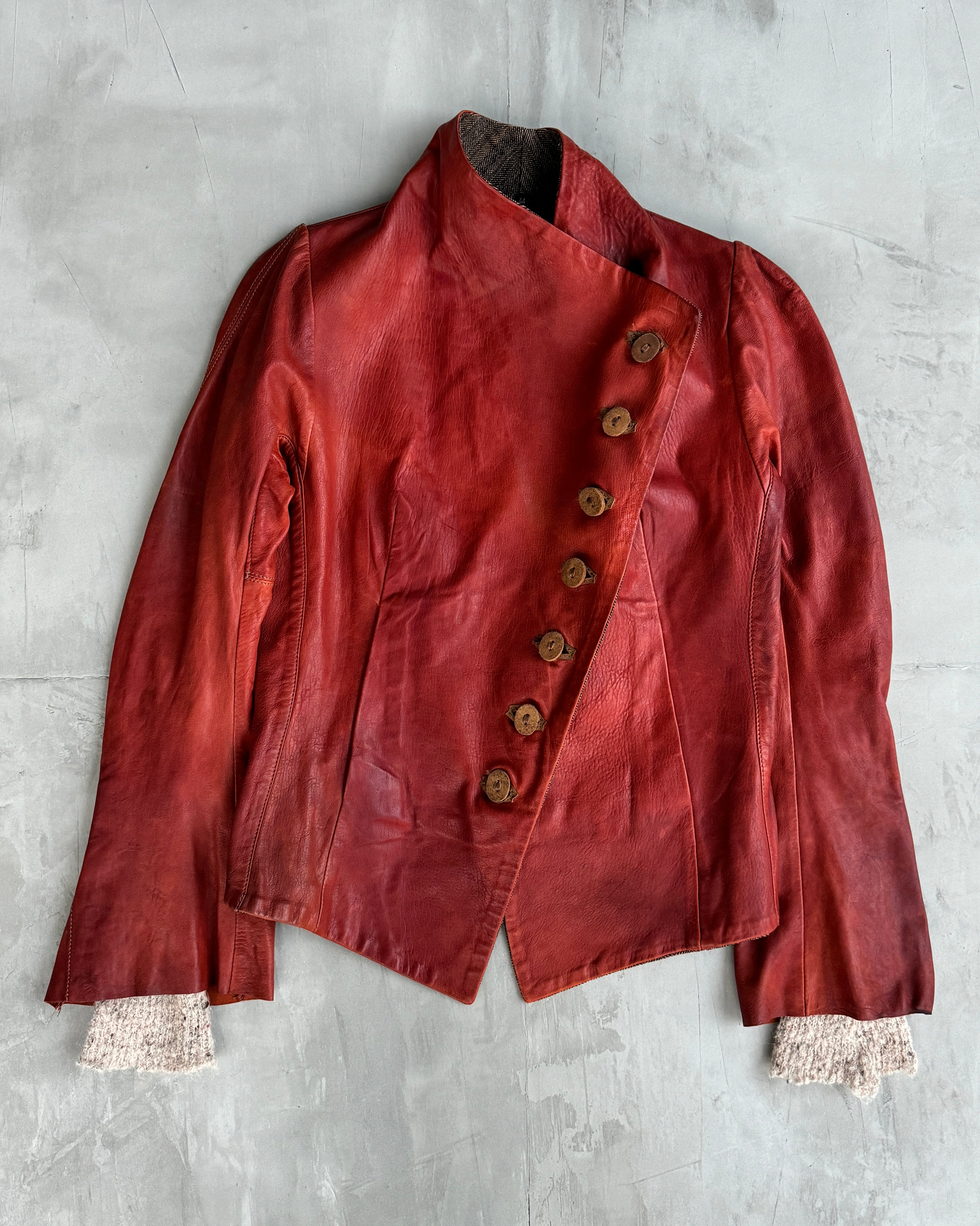 ISAAC SELLAM EXPERIENCE ASYMMETRIC RED LEATHER JACKET - M/L