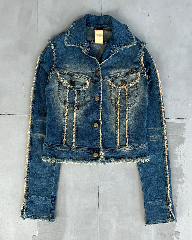 PLEIN SUD DISTRESSED DENIM JACKET - XS