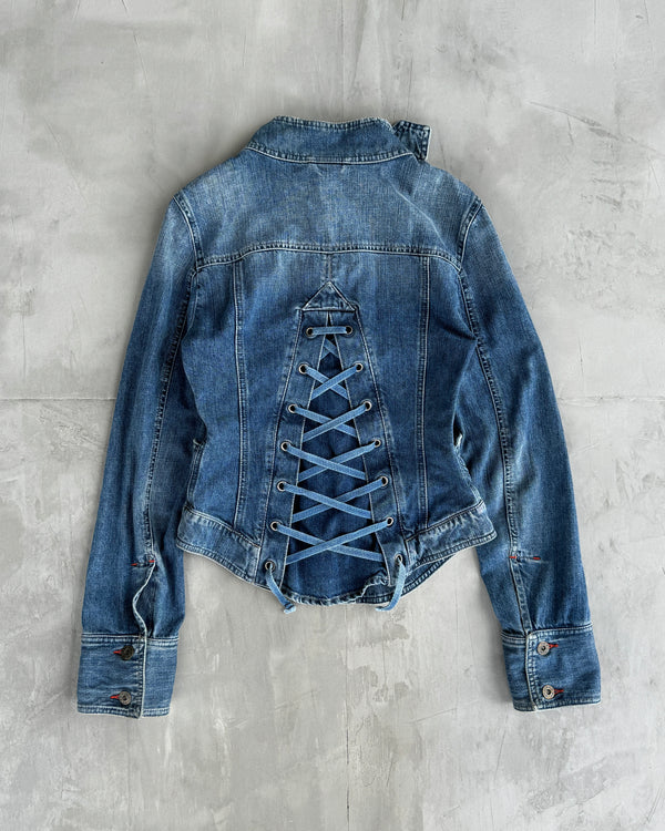 DIESEL 2000'S LACE UP CORSET DENIM JACKET - M