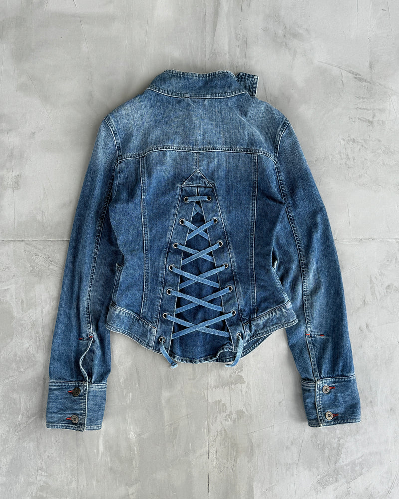 DIESEL 2000'S LACE UP CORSET DENIM JACKET - M