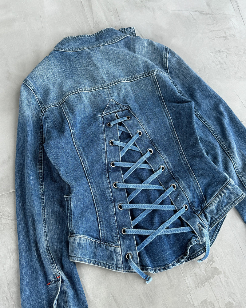 DIESEL 2000'S LACE UP CORSET DENIM JACKET - M