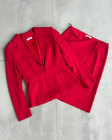 PRADA BLAZER & WRAP SKIRT 2-PIECE RED SUIT - M