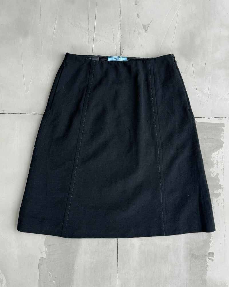 PRADA BLACK WOOL MIDI SKIRT - S