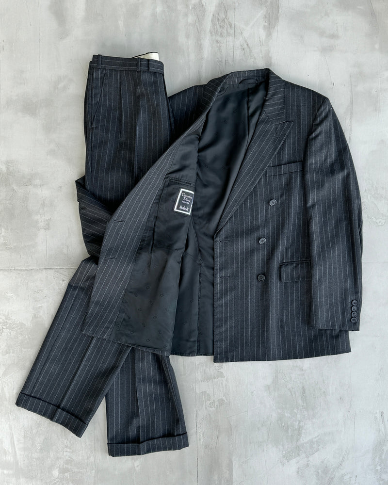 CHRISTIAN DIOR MONSIEUR DOUBLE BREASTED WOOL PINSTRIPE SUIT - 40R / M-L