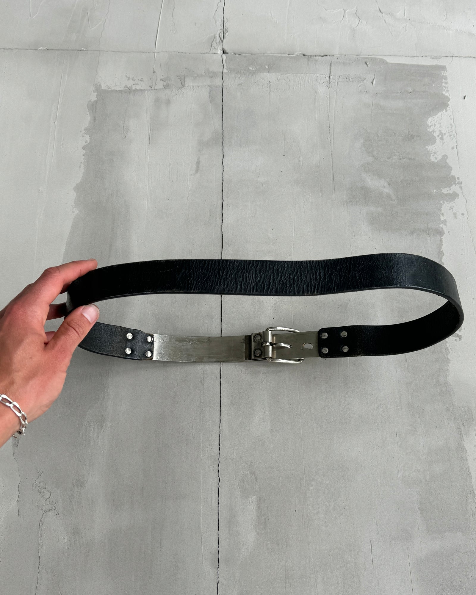 JEAN PAUL GAULTIER 90'S METAL CHROME & LEATHER BELT - M/L – Known Source
