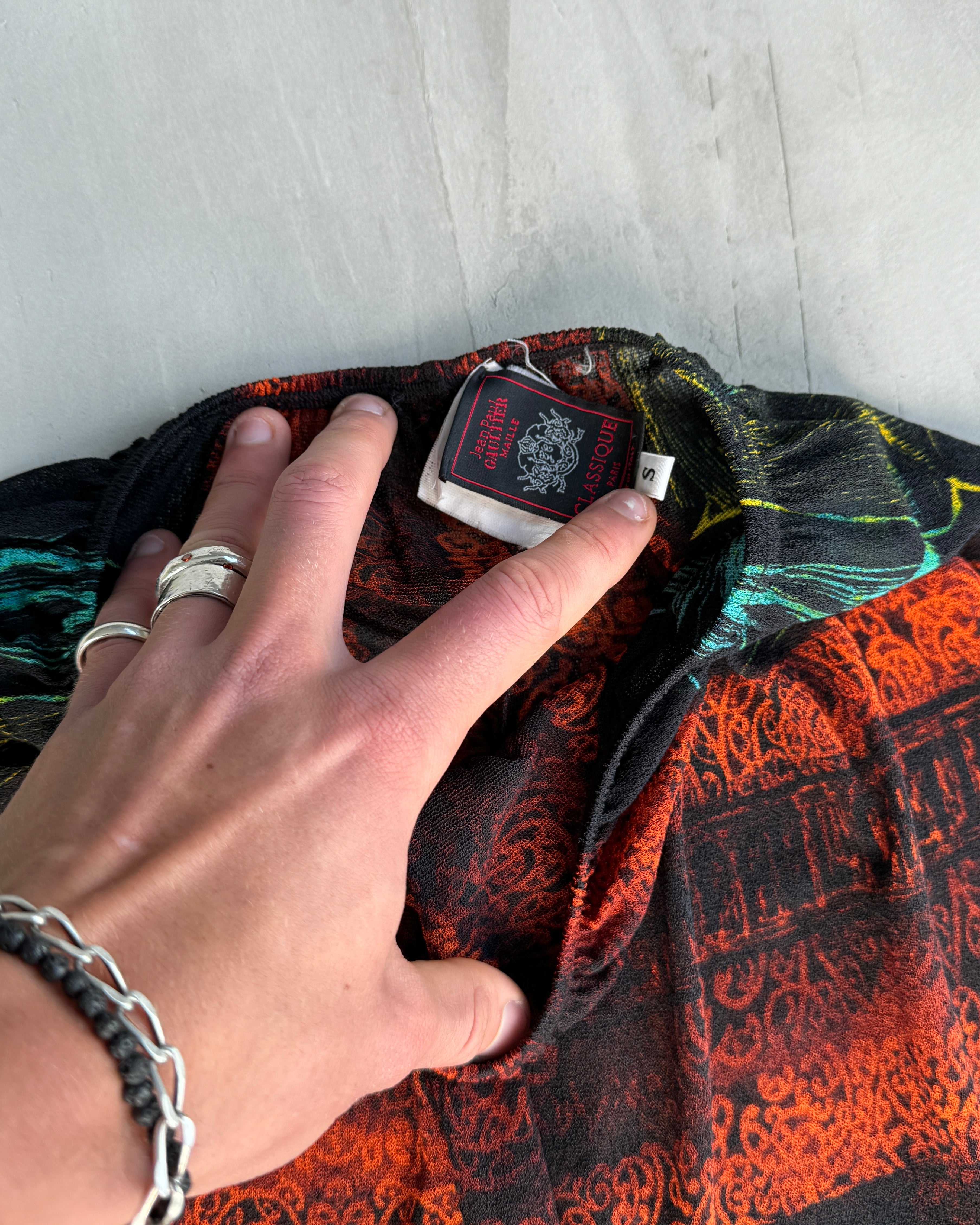 JEAN PAUL GAULTIER JPG 2000'S TROPICAL PRINT MESH TROUSER & TOP SET - S