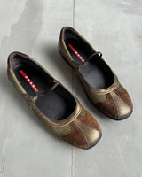 PRADA 2000'S BROWN & METALLIC SUEDE BALLET FLATS - EU 39 / UK 6