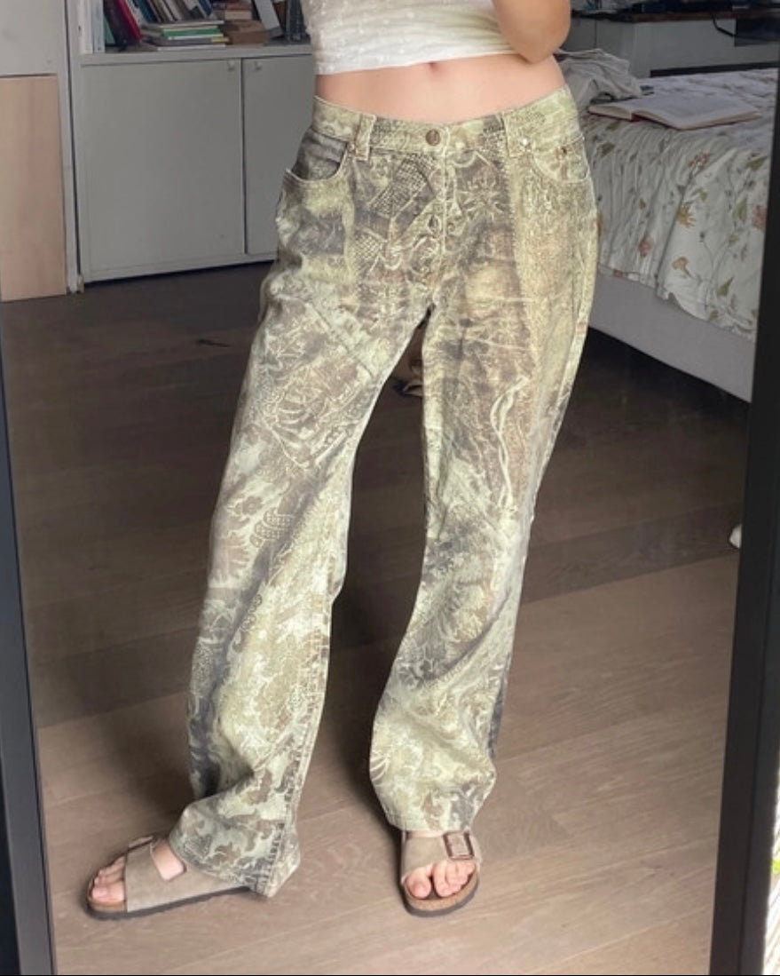 ROBERTO CAVALLI STRAIGHT LEG GRAPHIC PRINTED JEANS - S