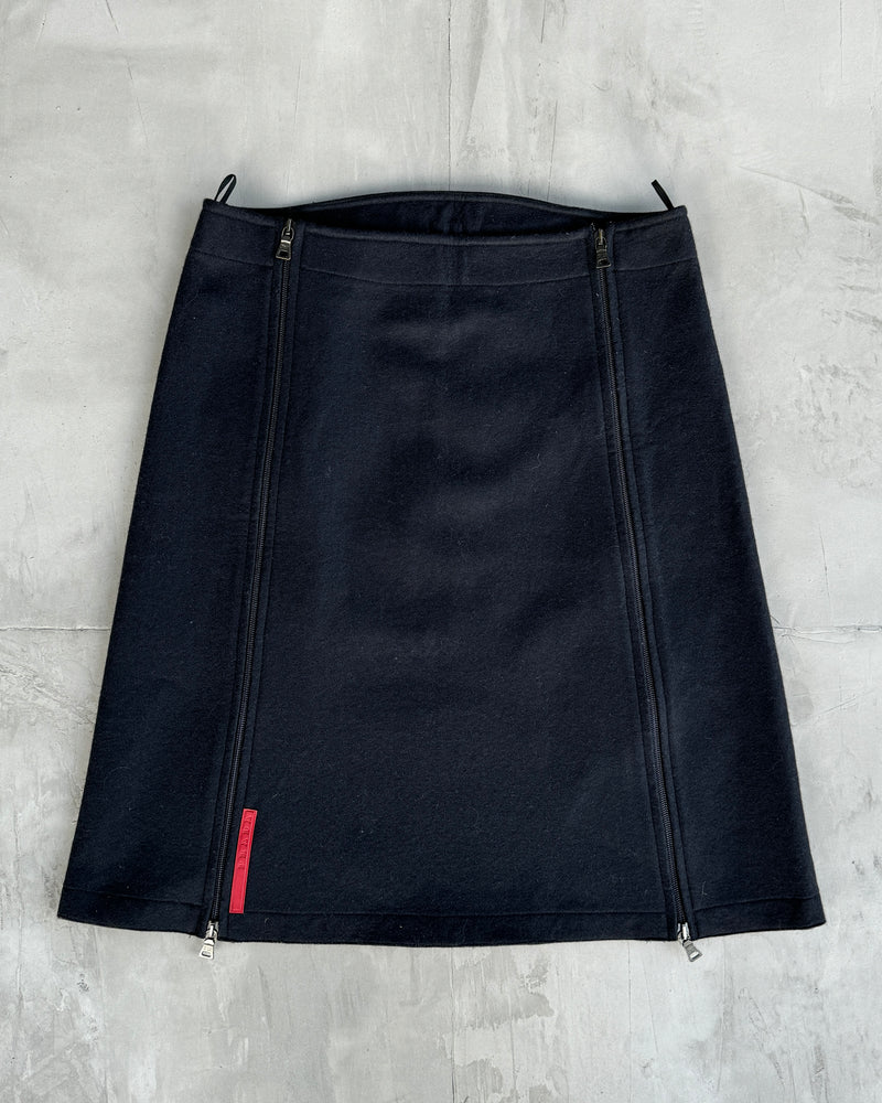 PRADA SPORT DARK BLUE WOOL MIDI SKIRT - M