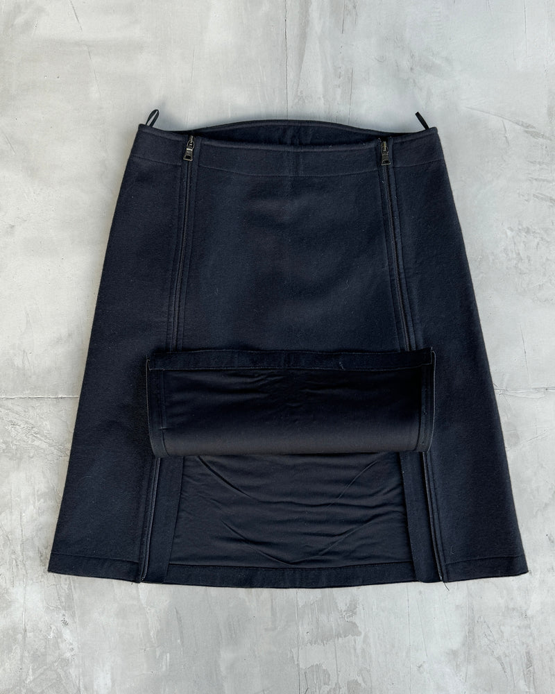 PRADA SPORT DARK BLUE WOOL MIDI SKIRT - M