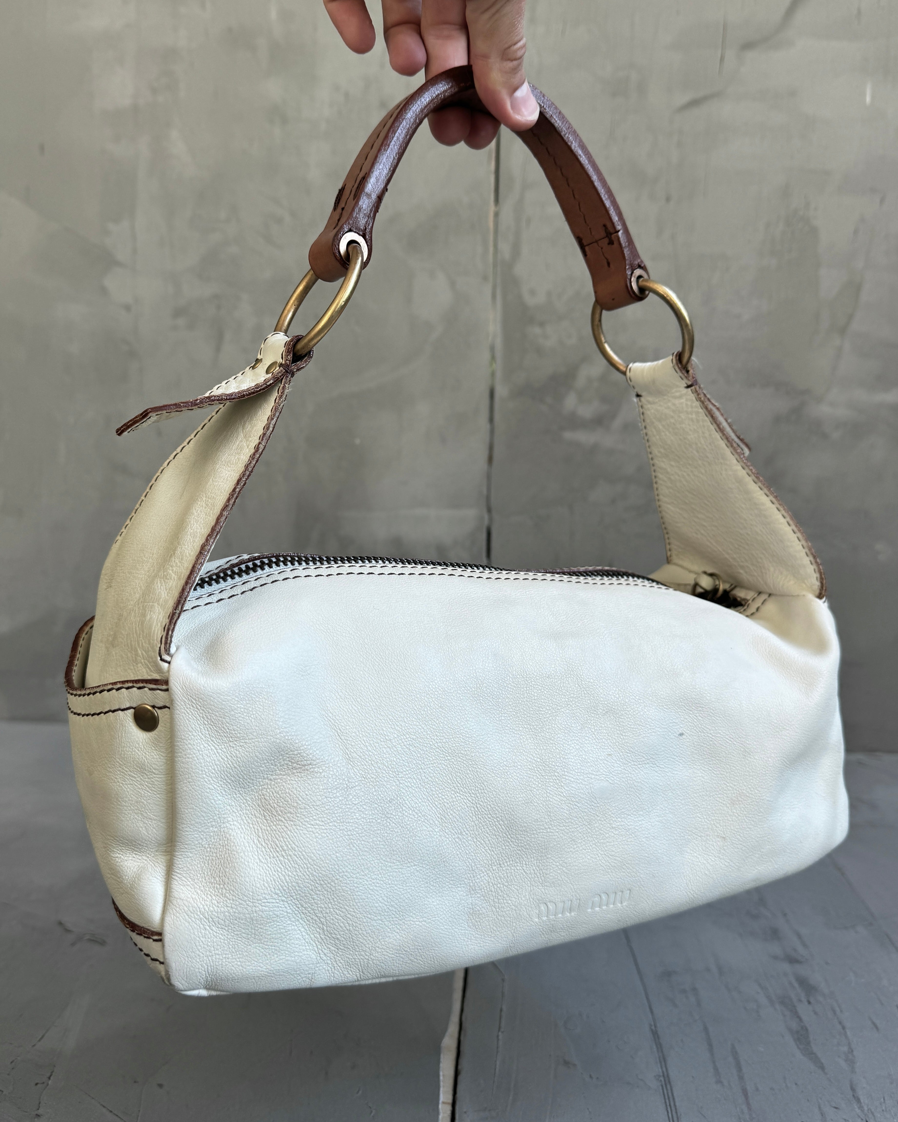 Miu Miu 2000's Cream Leather Shoulder Bag
