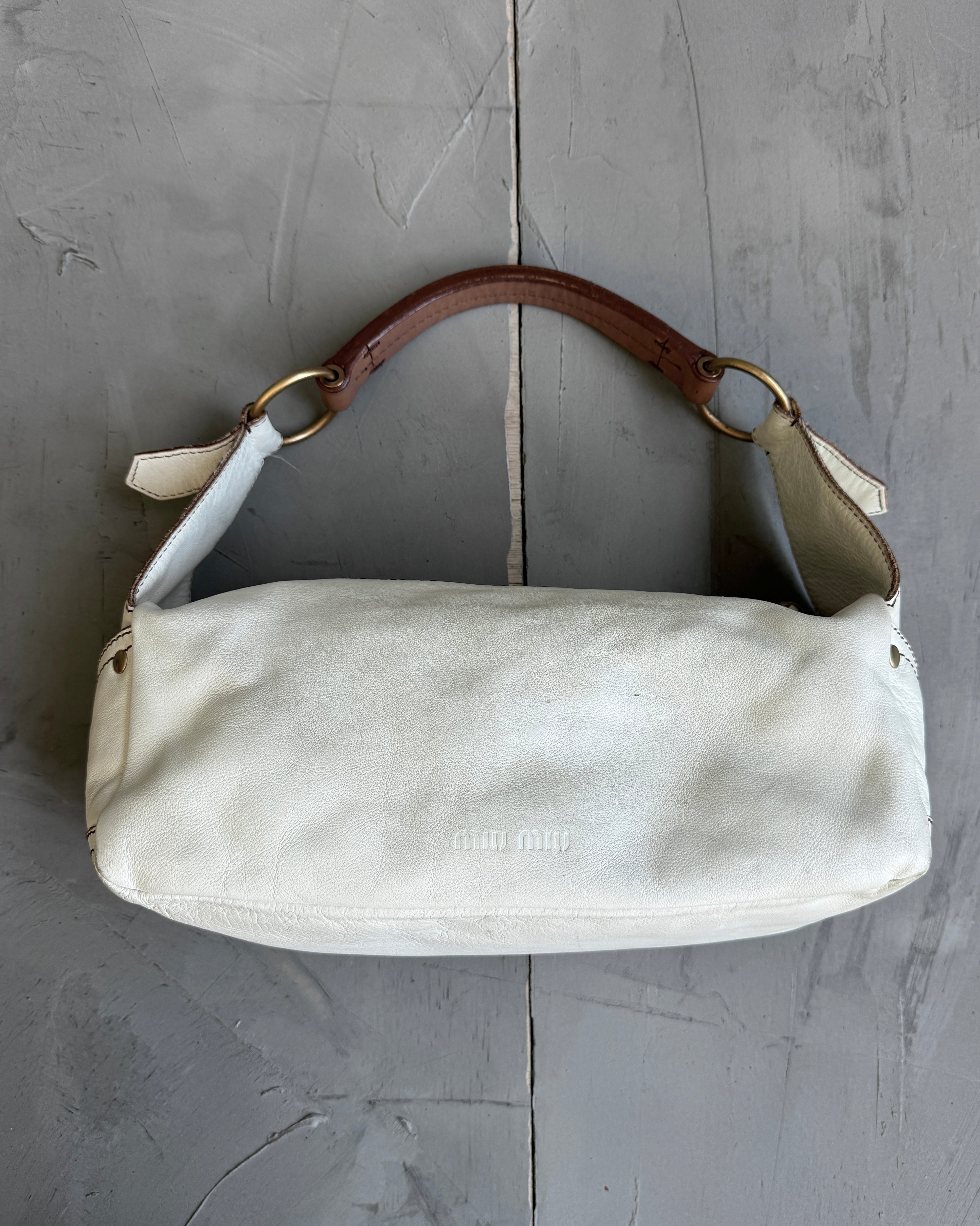 Miu Miu 2000's Cream Leather Shoulder Bag