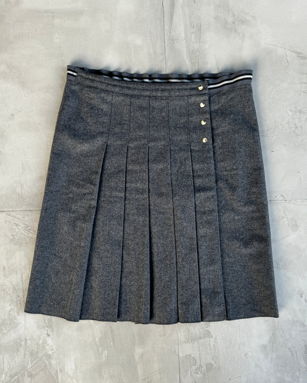 PRADA SPORT 2000'S GREY WOOL PLEATED MIDI WRAP SKIRT - M