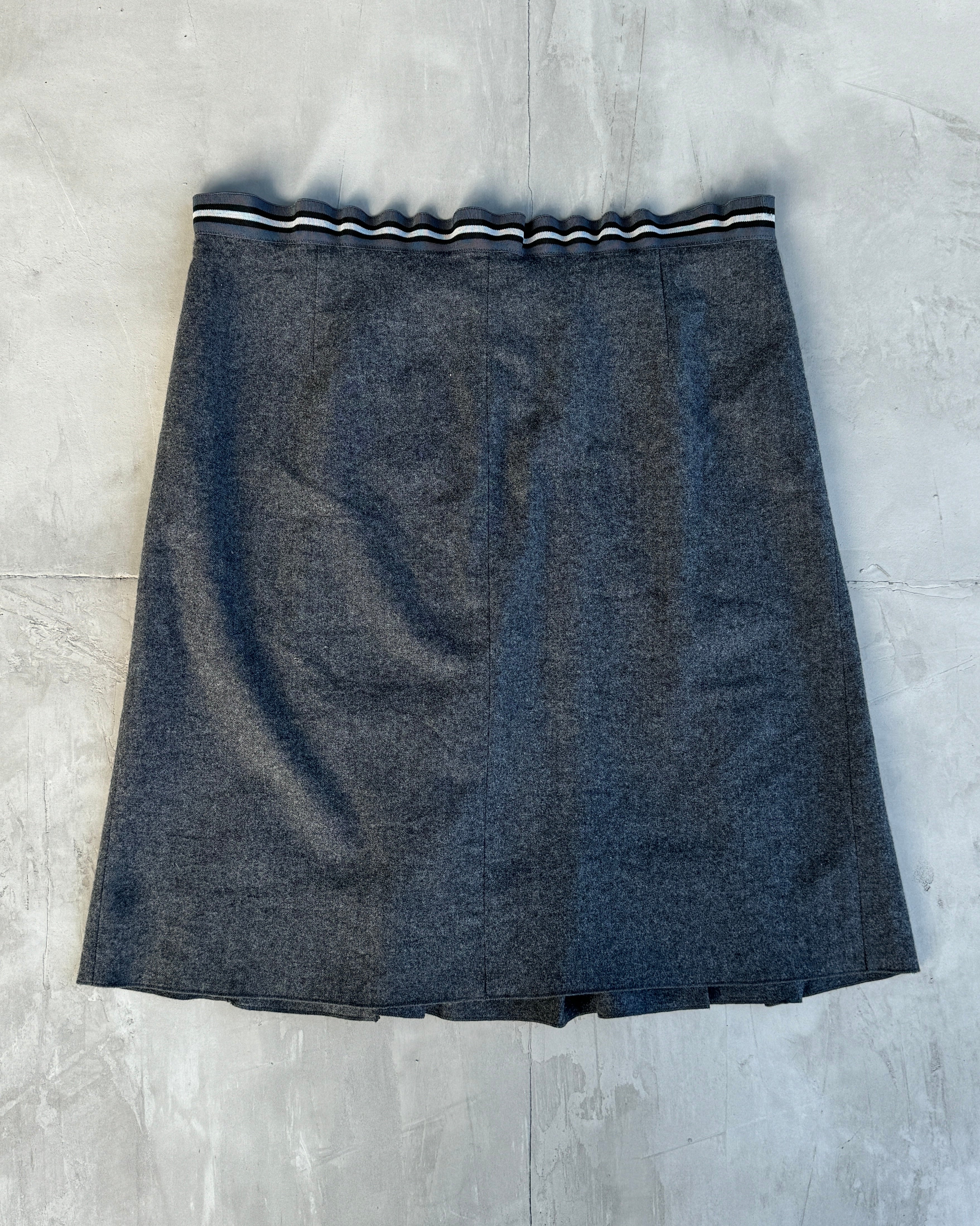 PRADA SPORT 2000'S GREY WOOL PLEATED MIDI WRAP SKIRT - M
