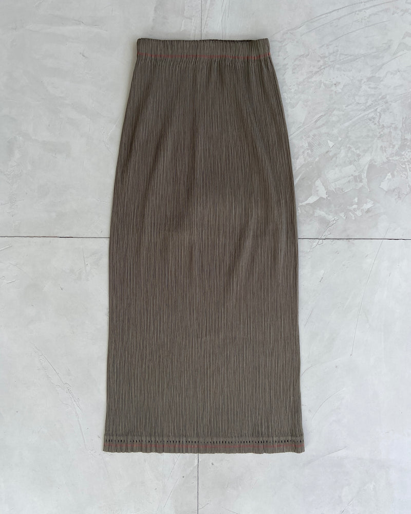 ISSEY MIYAKE KHAKI PLEATED MAXI SKIRT - S