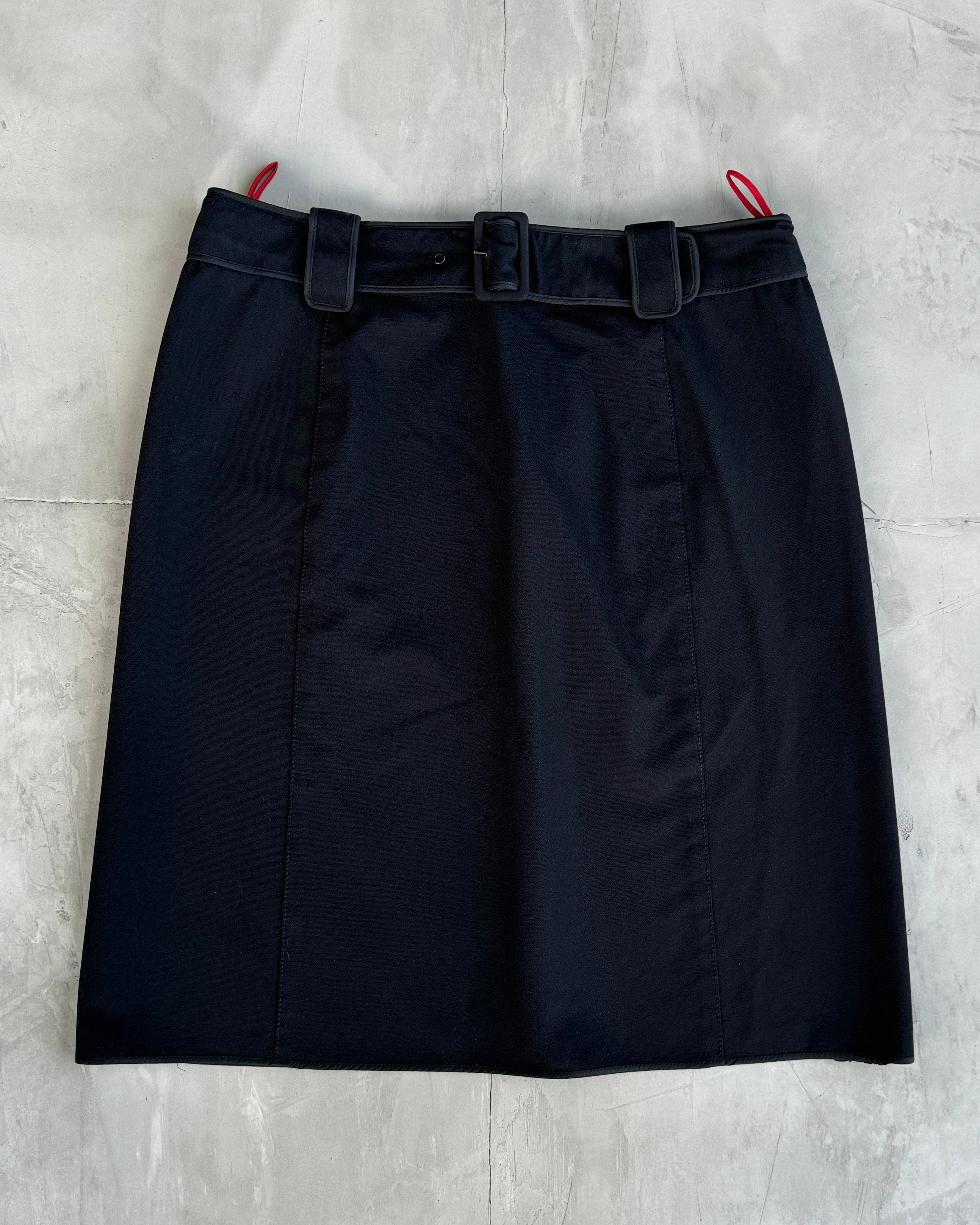 PRADA SPORT NYLON BELTED MIDI SKIRT - L