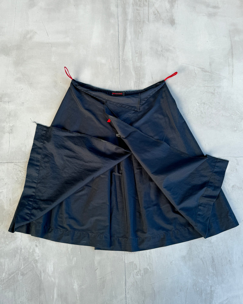 PRADA SPORT DARK BLUE COTTON ASYMMETRIC MIDI SKIRT - M