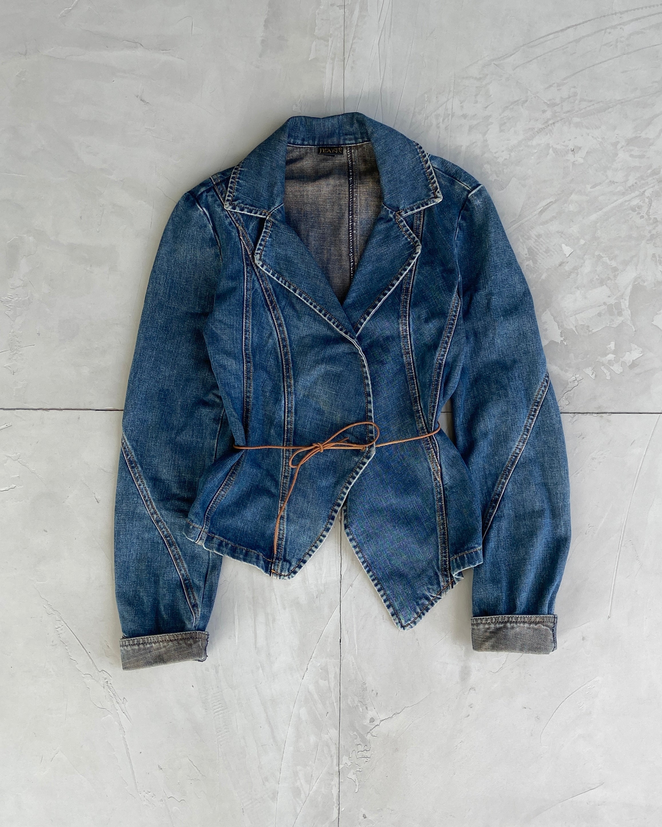 Veste Denim Raw Cropped Plein Sud Années 2000 - Taille S, Occasion Très Bon État, Style Bomber Lacé