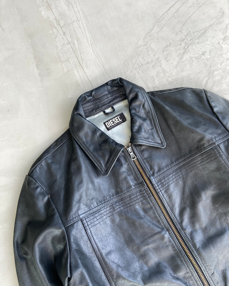 DIESEL 90'S BLACK LEATHER JACKET - L