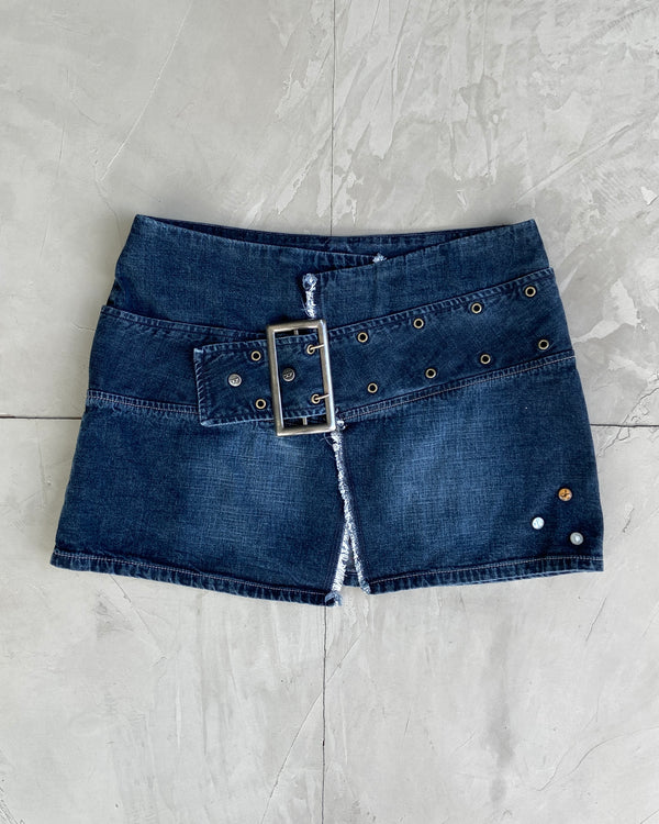 DIESEL 2000'S DENIM BELTED WRAP MINI SKIRT - W28"