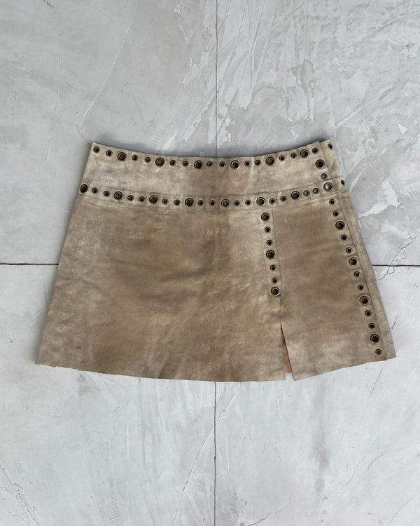 DOLCE & GABBANA D&G LEATHER EYELET MINI SKIRT - S/M