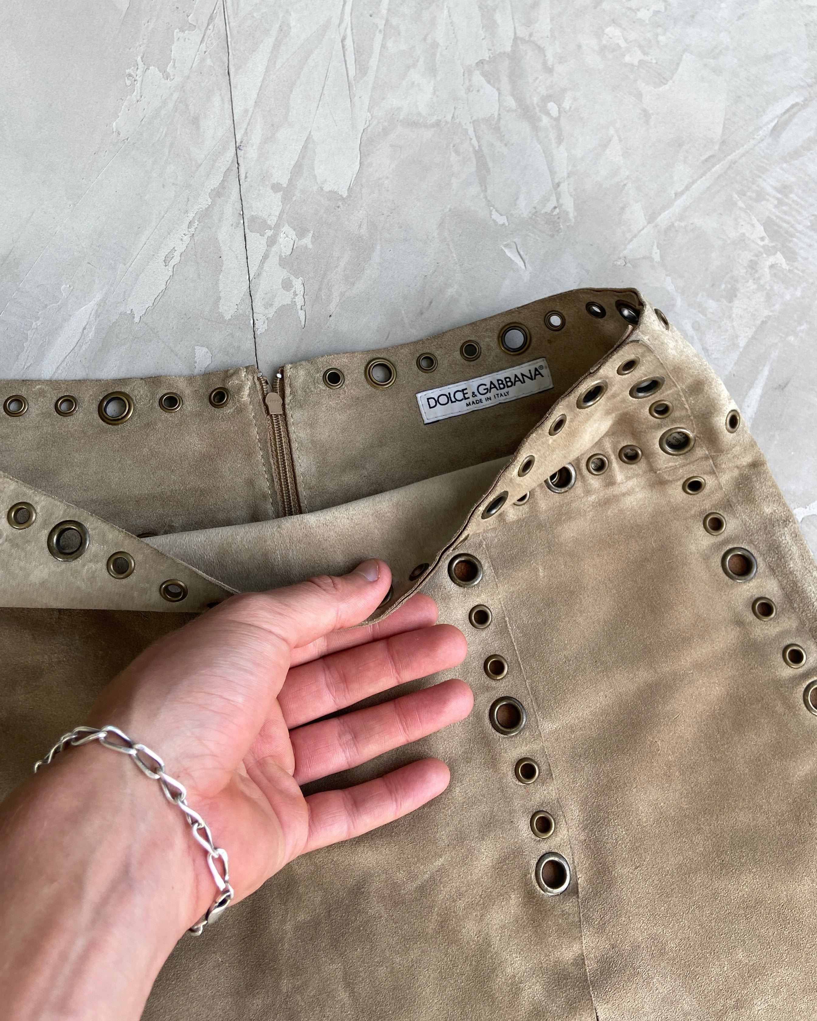 DOLCE & GABBANA D&G LEATHER EYELET MINI SKIRT - S/M