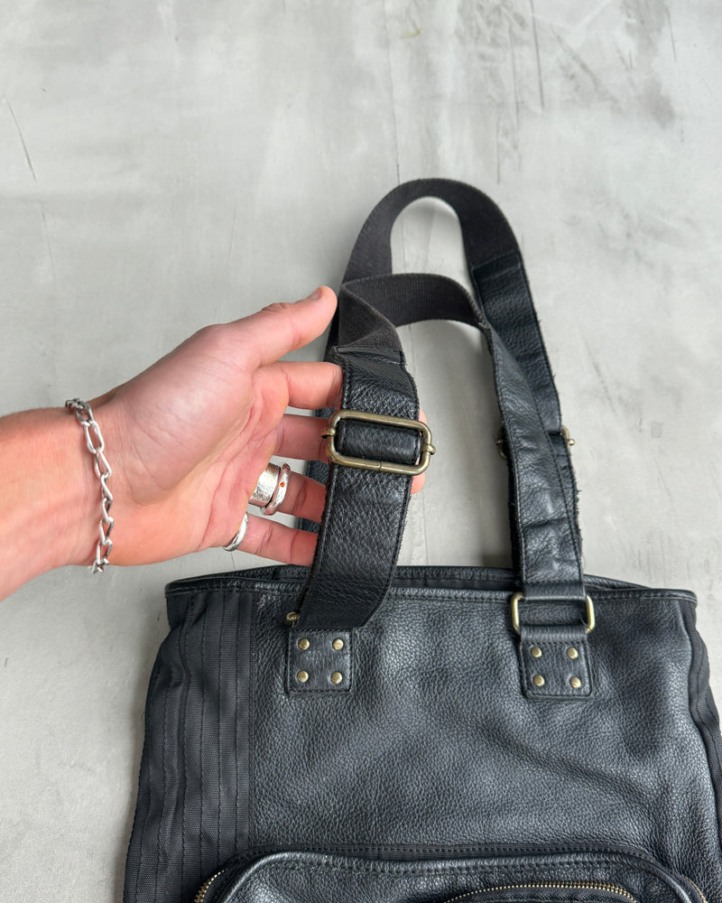 DIESEL BLACK LEATHER & CANVAS MULTI POCKET TOTE BAG