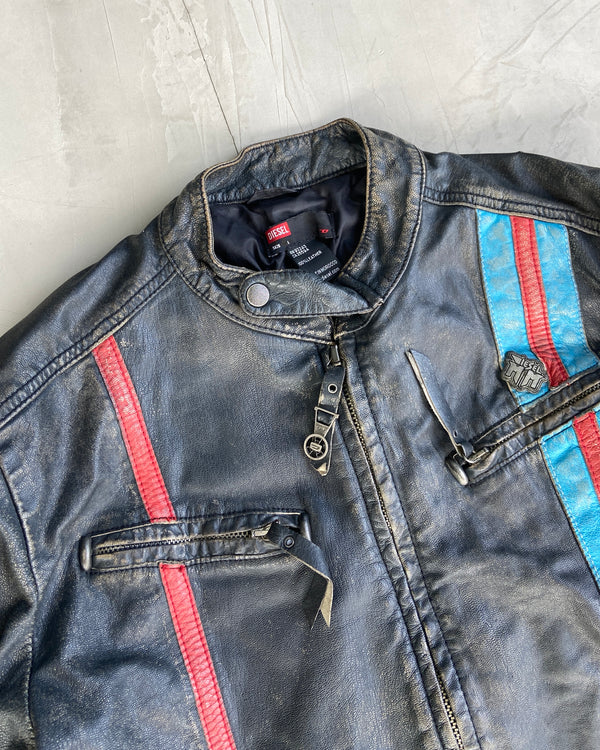 DIESEL 90'S LEATHER RACER JACKET - L