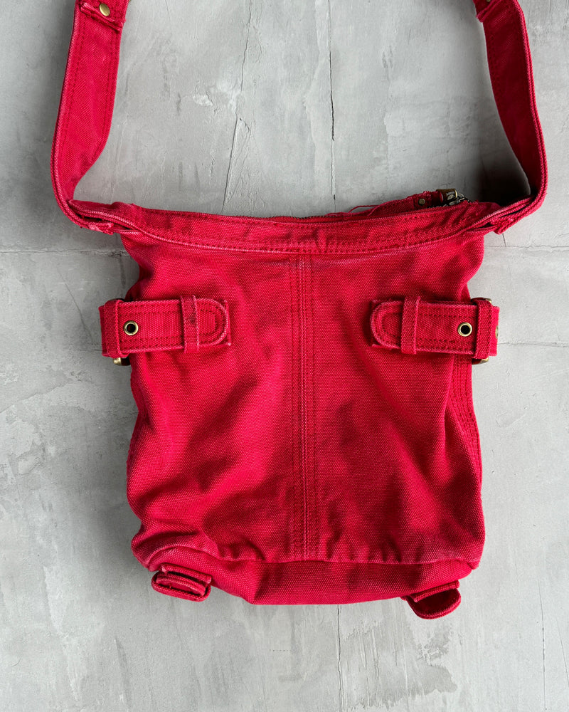 DIESEL RED CANVAS BUCKLE SIDE BAG