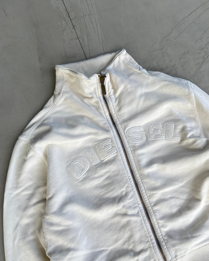 DIESEL WHITE LOGO ZIP UP SWEATSHIRT - M/L