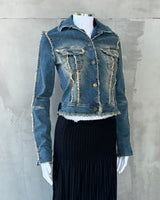 PLEIN SUD DISTRESSED DENIM JACKET - XS